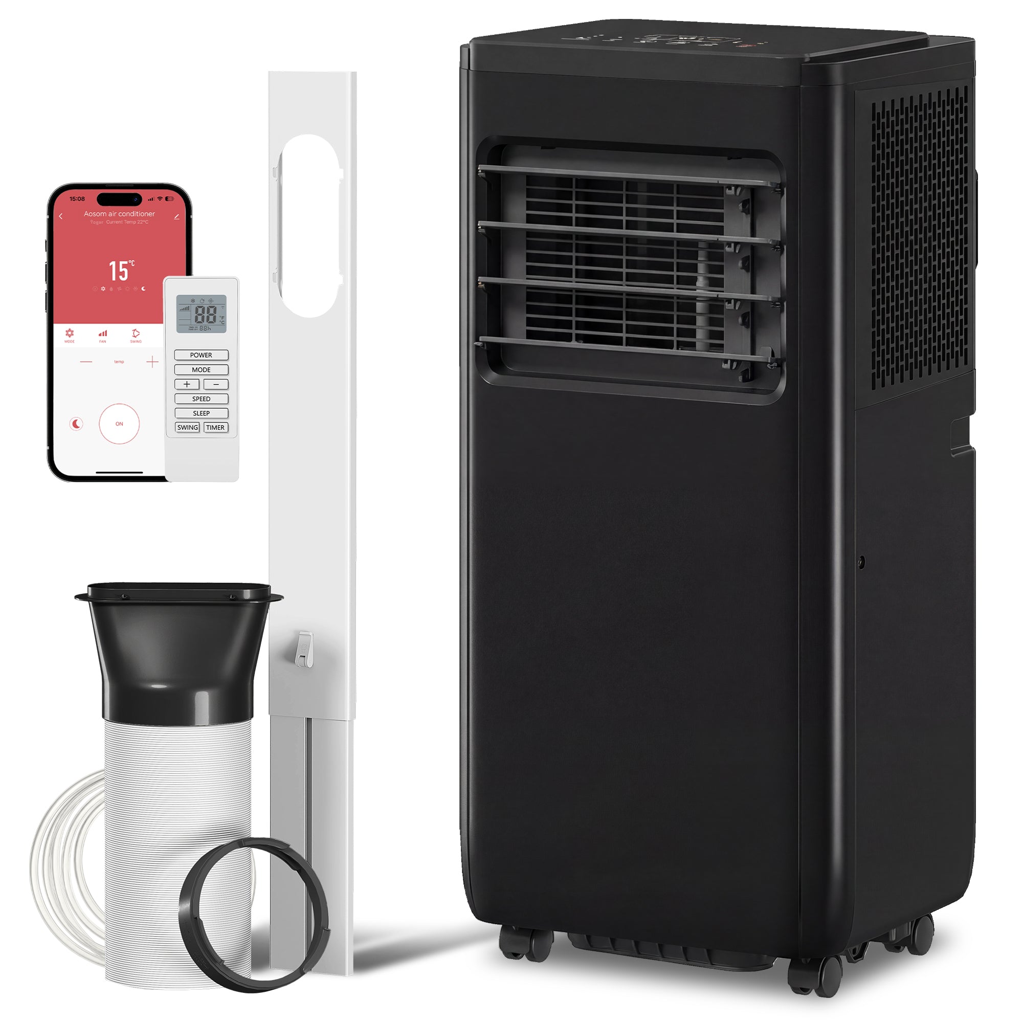10000 BTU Portable 4-in-1 Air Conditioner with Cool, Dehumidifier, Fan, Sleep, WiFi Voice Remote Control, Black