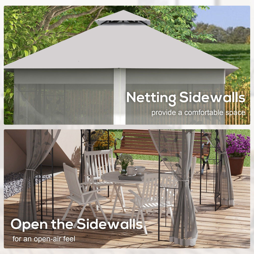 10'x10' Soft-top Steel Patio Gazebo Outdoor Sun Shelter with 2-Tier Polyester Roof, Curtain Sidewalls, Light Grey