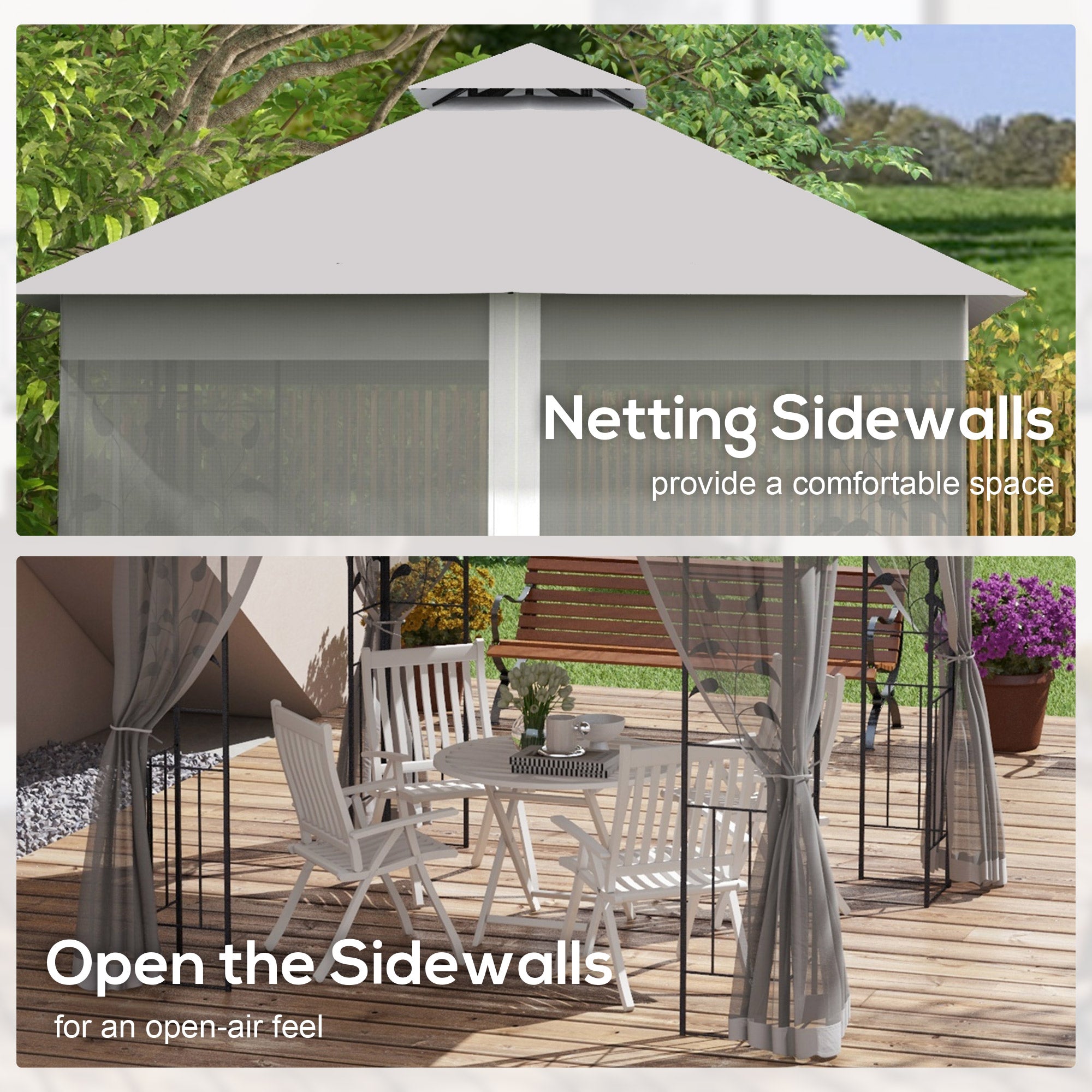 10'x10' Soft-top Steel Patio Gazebo Outdoor Sun Shelter with 2-Tier Polyester Roof, Curtain Sidewalls, Light Grey