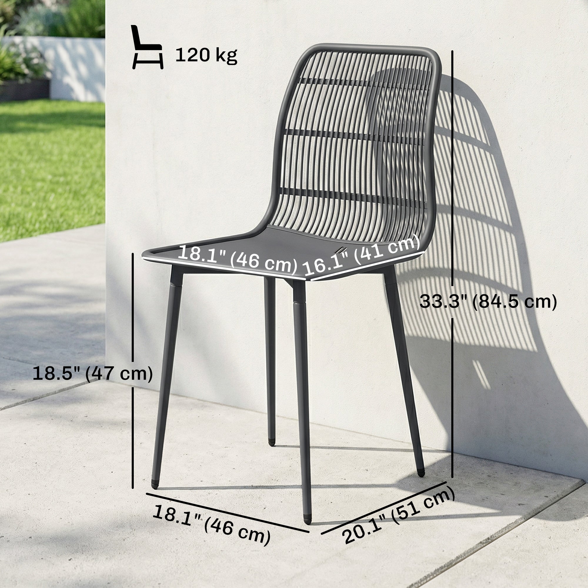 Outdoor Dining Chairs Set of 4, Patio Chairs with Slotted Backrest, Grey