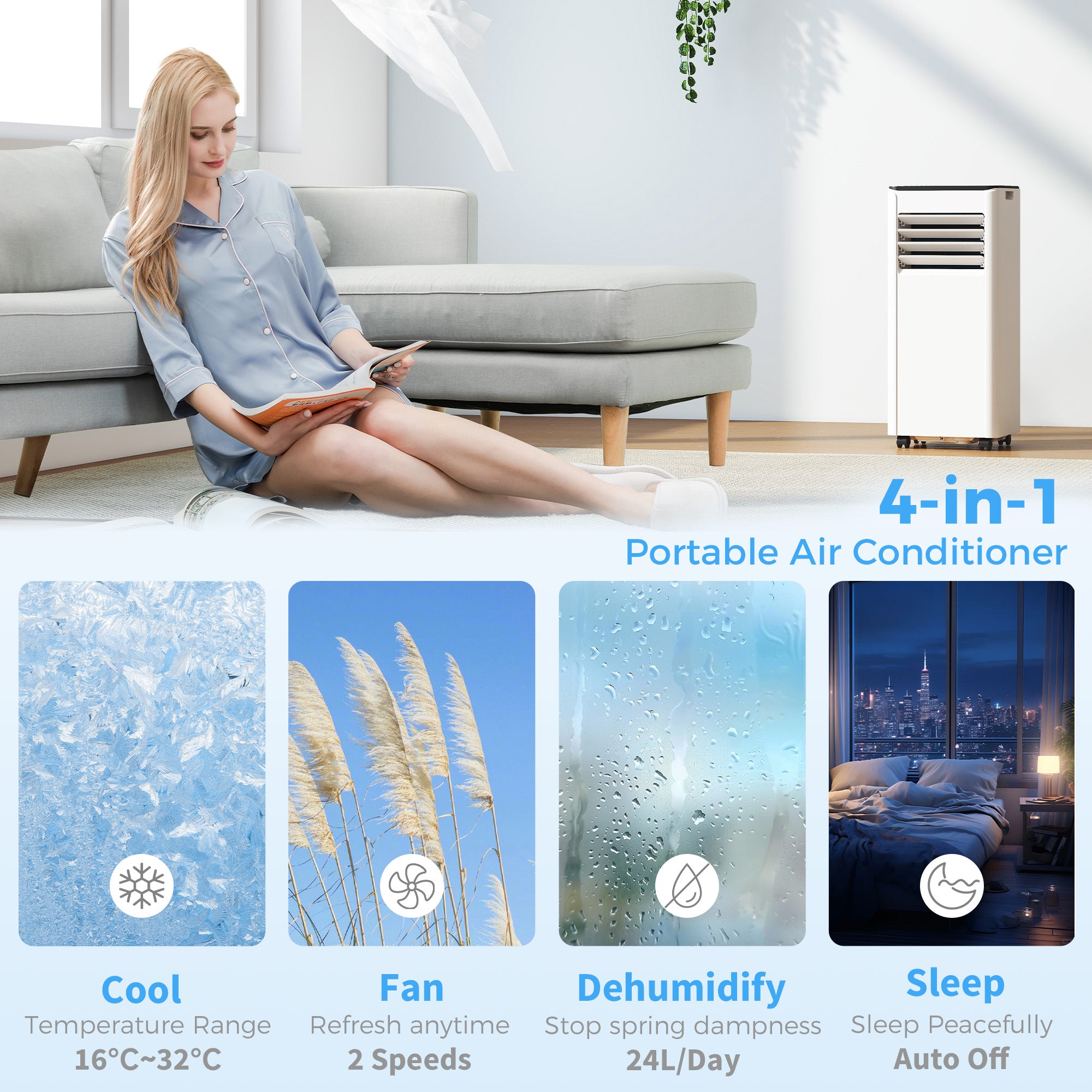 10000 BTU Portable Air Conditioner, AC Unit with Dehumidifier, Fan, WiFi Voice Remote Control, for Room up to 441 Sq. ft