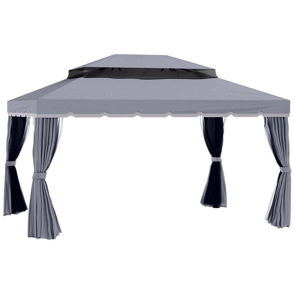 13' x 10' Patio Gazebo, DoubleÂ Roof Outdoor Gazebo Canopy Shelter with Netting & Curtains, Strong Aluminum Frame, Dark Grey