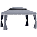 13' x 10' Patio Gazebo, DoubleÂ Roof Outdoor Gazebo Canopy Shelter with Netting & Curtains, Strong Aluminum Frame, Dark Grey