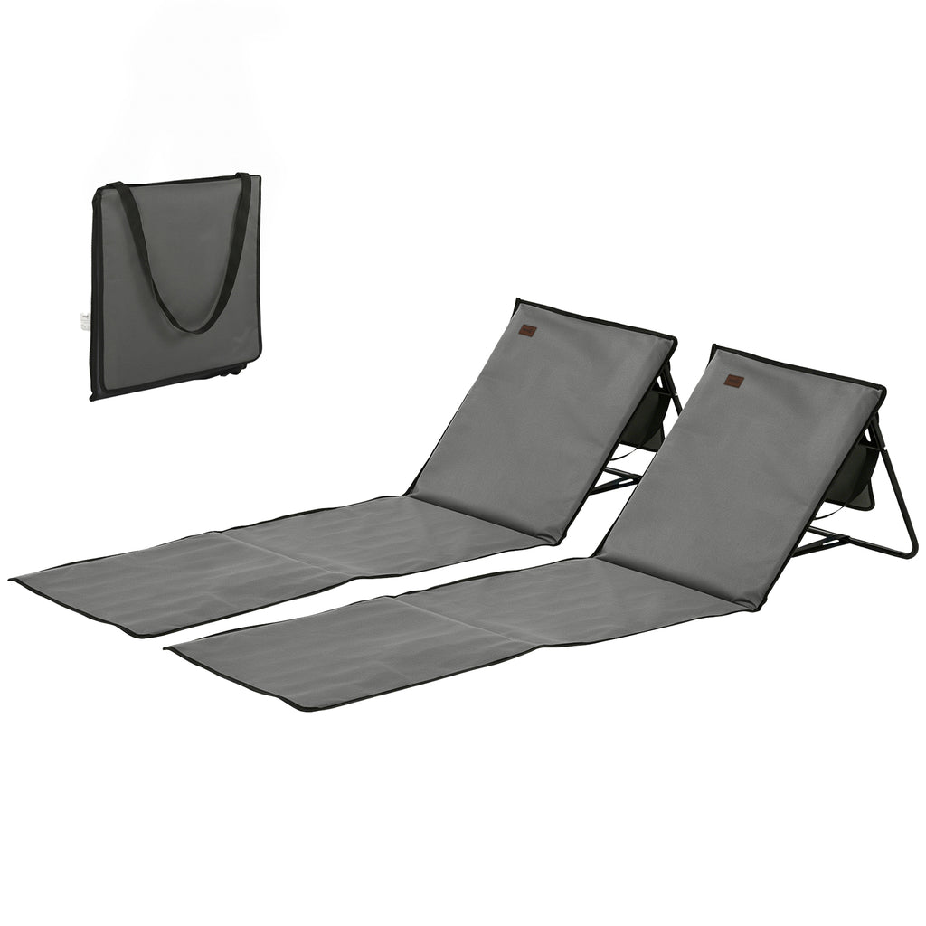 Set of 2 Foldable Lounge Chairs with Carry Strap, Adjustable Backrest, Grey