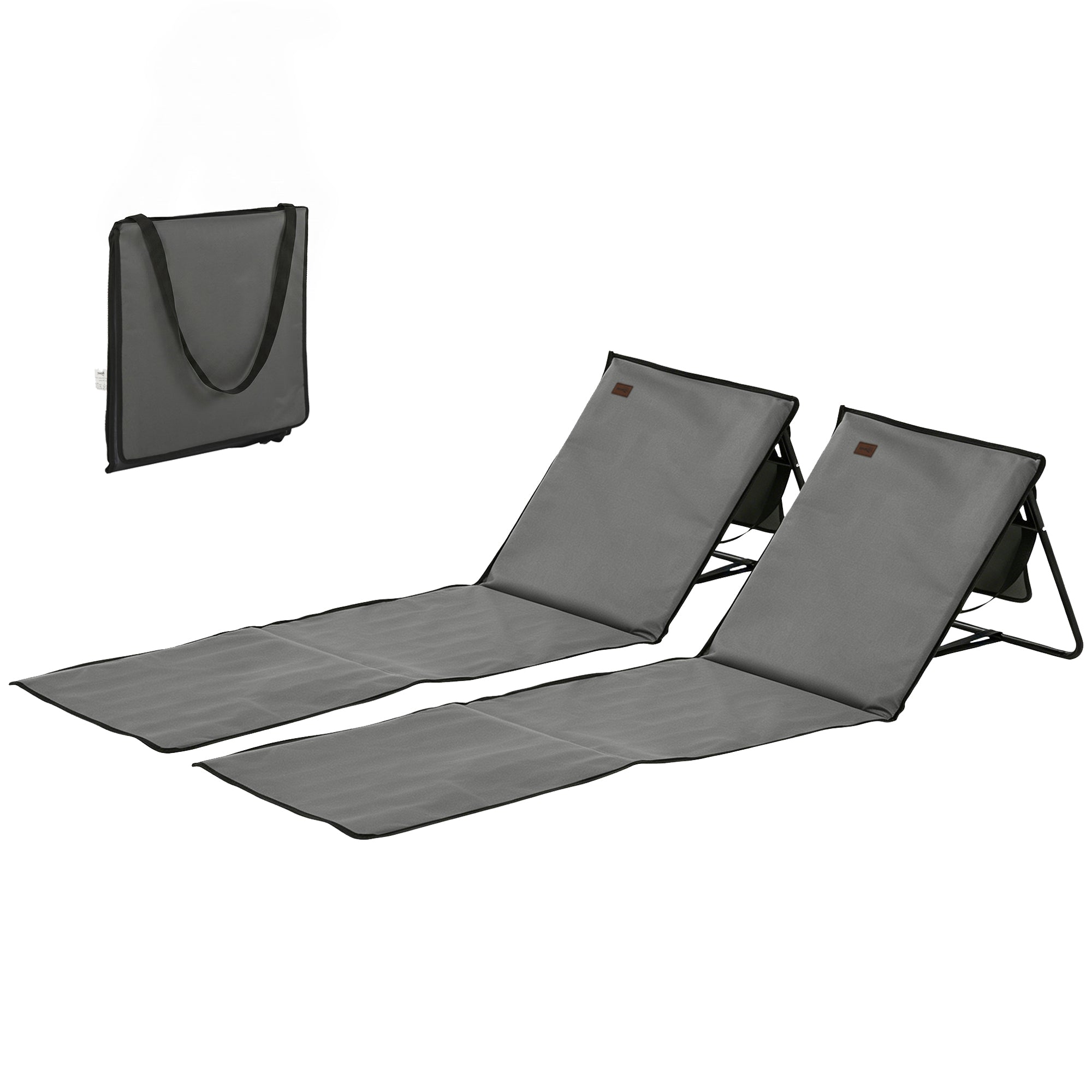 Set of 2 Foldable Lounge Chairs with Carry Strap, Adjustable Backrest, Grey