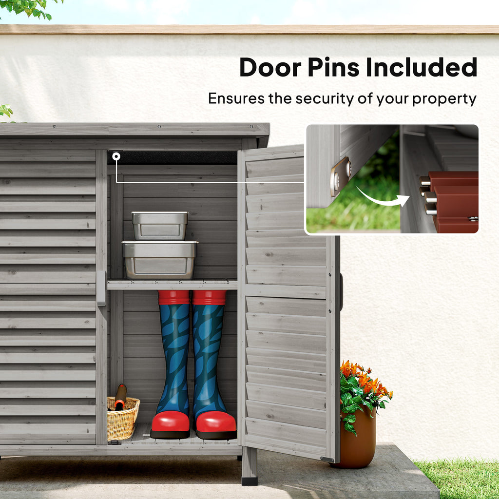 Wooden Garden Storage Shed Kit Wood Garage Tool Organisation Cabinet with 2 Door , 34" x 18" x 38", Grey