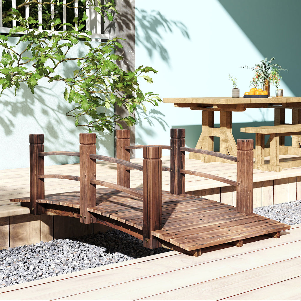 5FT Wood Garden Bridge Outdoor Decorative Landscape Side Rails Backyard Moon Bridge Park Decor Stained Wood