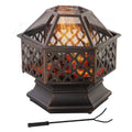 24.5" Outdoor Fire Pit with Mesh Lid, Portable Wood Burning Firebowl with Poker for Patio, Backyard, Bronze