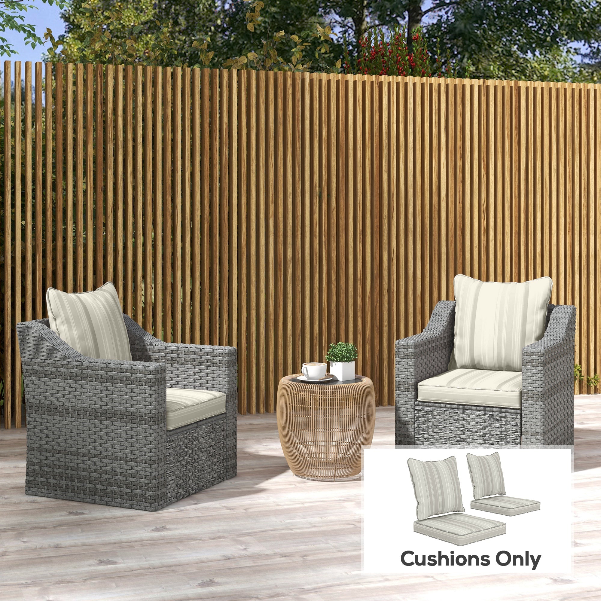Seat Cushion Back Pillows Replacement Set of 2, Patio Chair Cushions Set for Indoor Outdoor, Grey