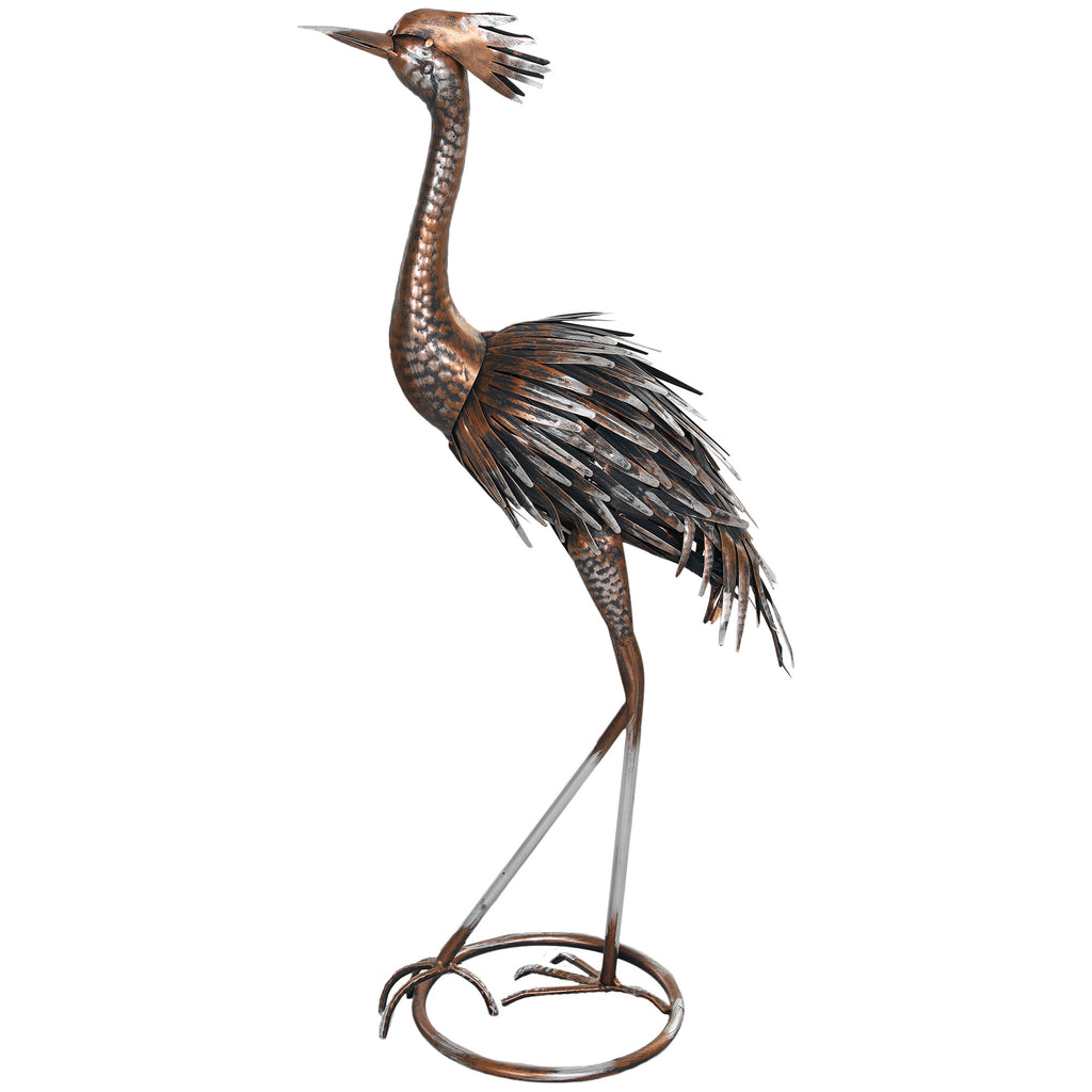 Garden Statue Heron Standing Lawn Sculpture Statue Ornament with Stakes for Lawn 12.2"W x 7.1"D x 28"H Silver Tone