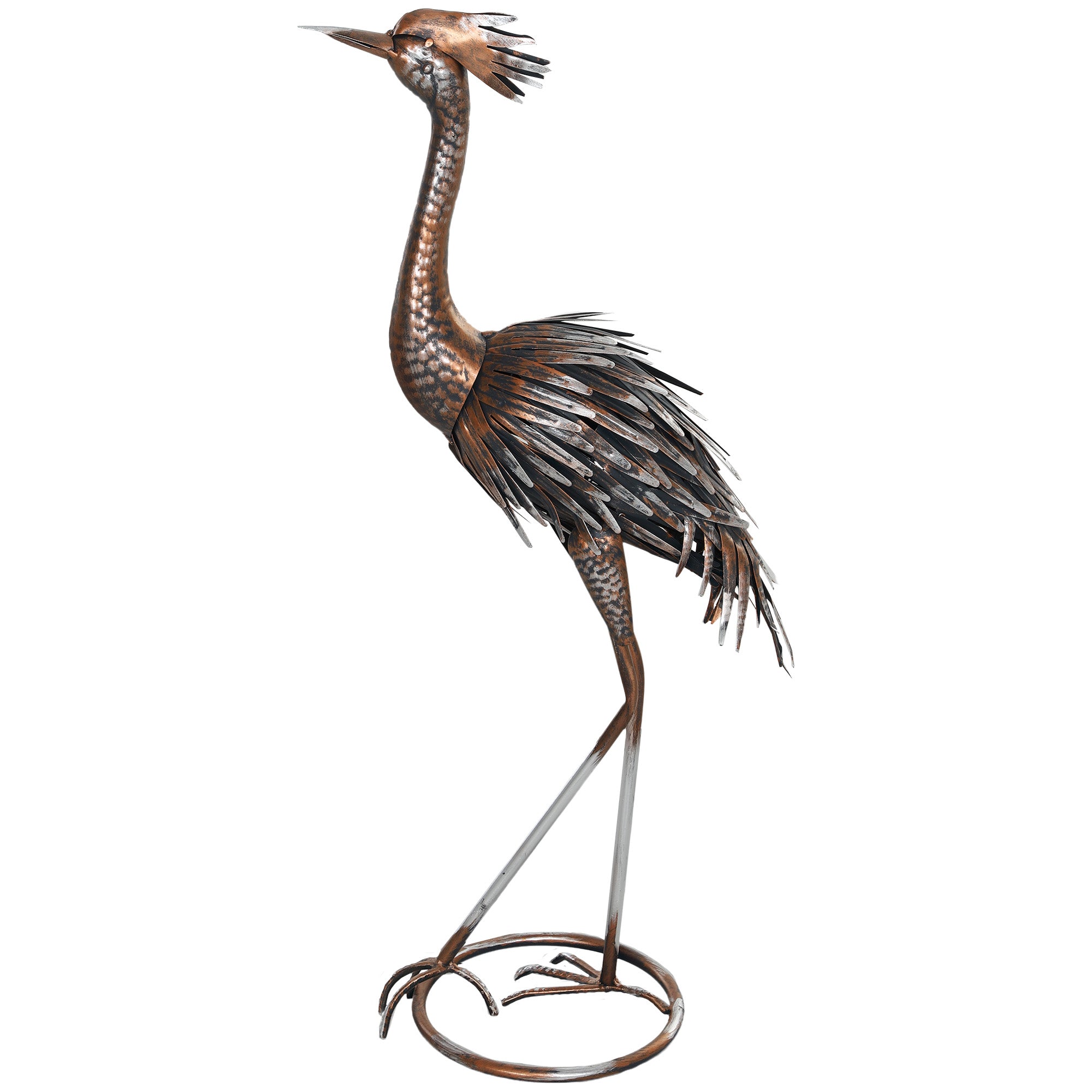 Garden Statue Heron Standing Lawn Sculpture Statue Ornament with Stakes for Lawn 12.2"W x 7.1"D x 28"H Silver Tone