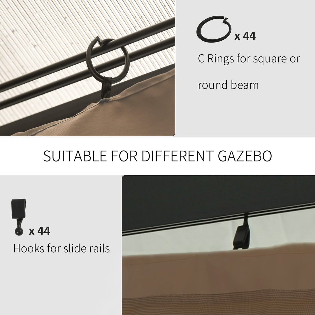 Gazebo Curtains, 10' x 12' Universal Replacement Privacy Curtain, 4-Panels Sidewall with Hooks/C-Rings, Brown
