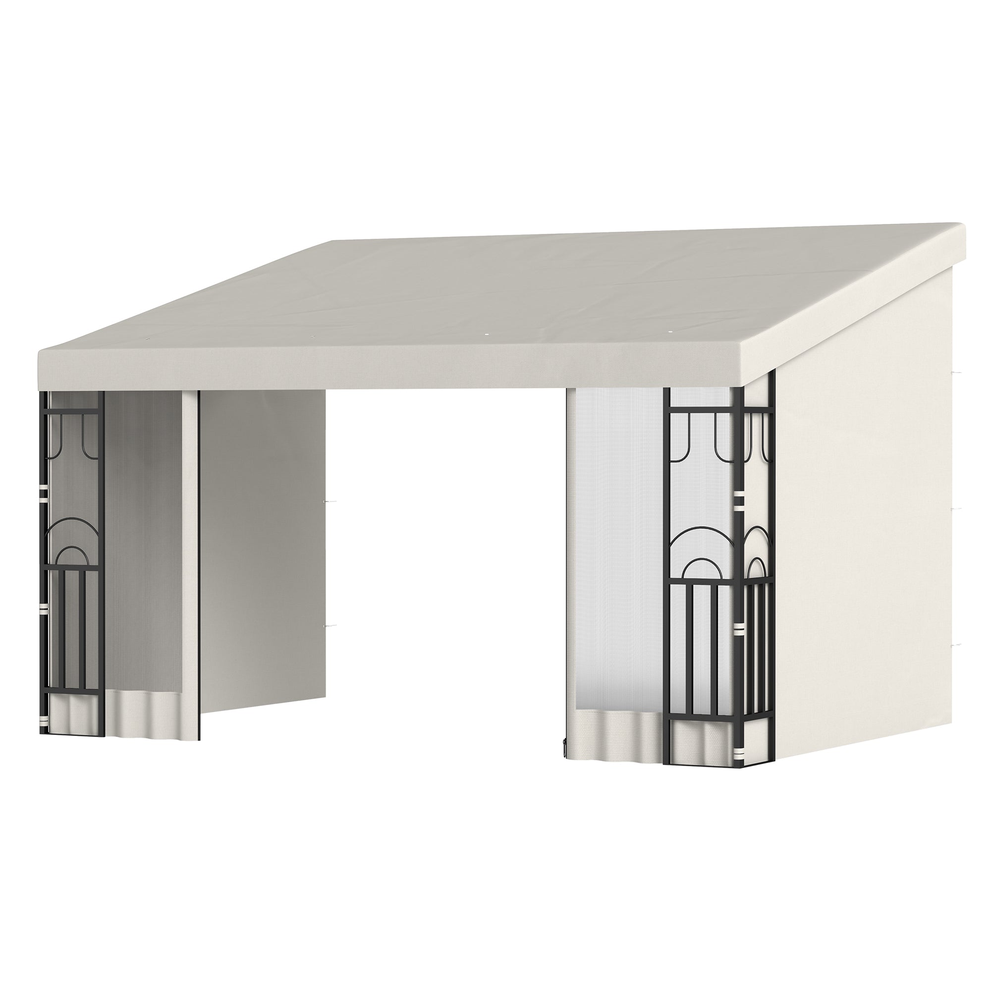 10' x 13' Wall Pergola, Outdoor Gazebo with 2 Curtains and 2 Nettings, UV Resistant, for Patio, Deck,  Beige