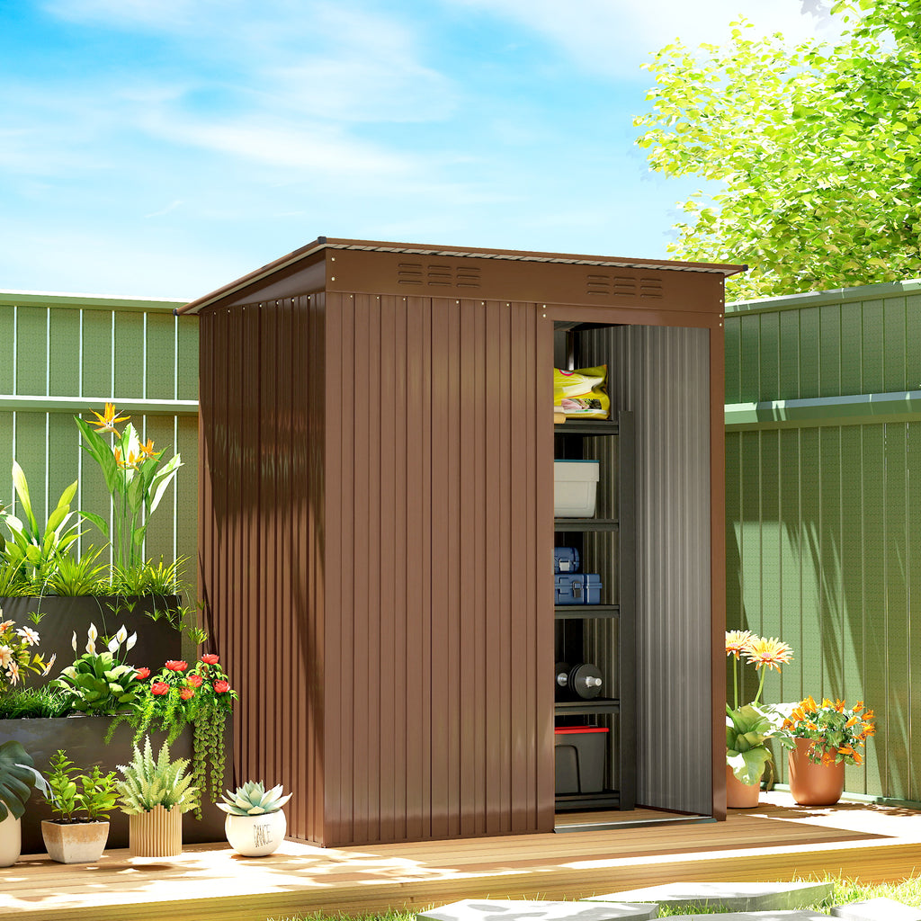 5.2' x 3.5' Outdoor Storage Shed, Easy to Assemble Metal Garden Shed, for Backyard, Lawn, Patio, Light Brown