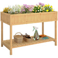 43.25" x 18" x 30" Raised Garden Bed, Wooden Plant Stand with 8 Grid Box, Storage Shelf for Outdoor, Natural Wood Colour