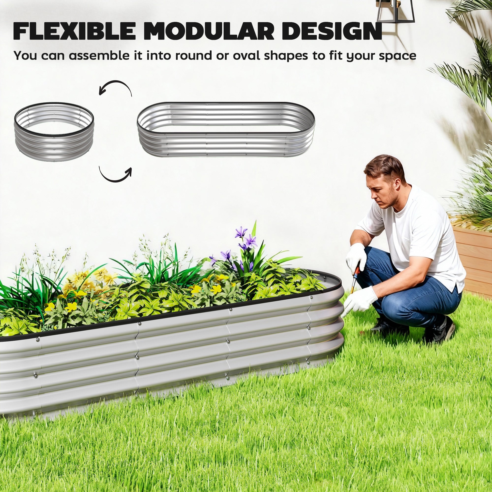 2Pcs Galvanized Raised Garden Bed, 6 x 2 x 1 ft Modular Metal Garden Beds with Rubber Strip Edging, Silver
