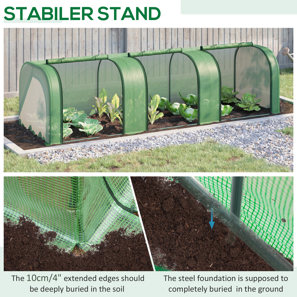 9.7' x 3.3' x 2.5' Mini Tunnel Greenhouse with PE Cover Garden Green Grow Shed with Steel Frame Zipped Doors, Dark Green