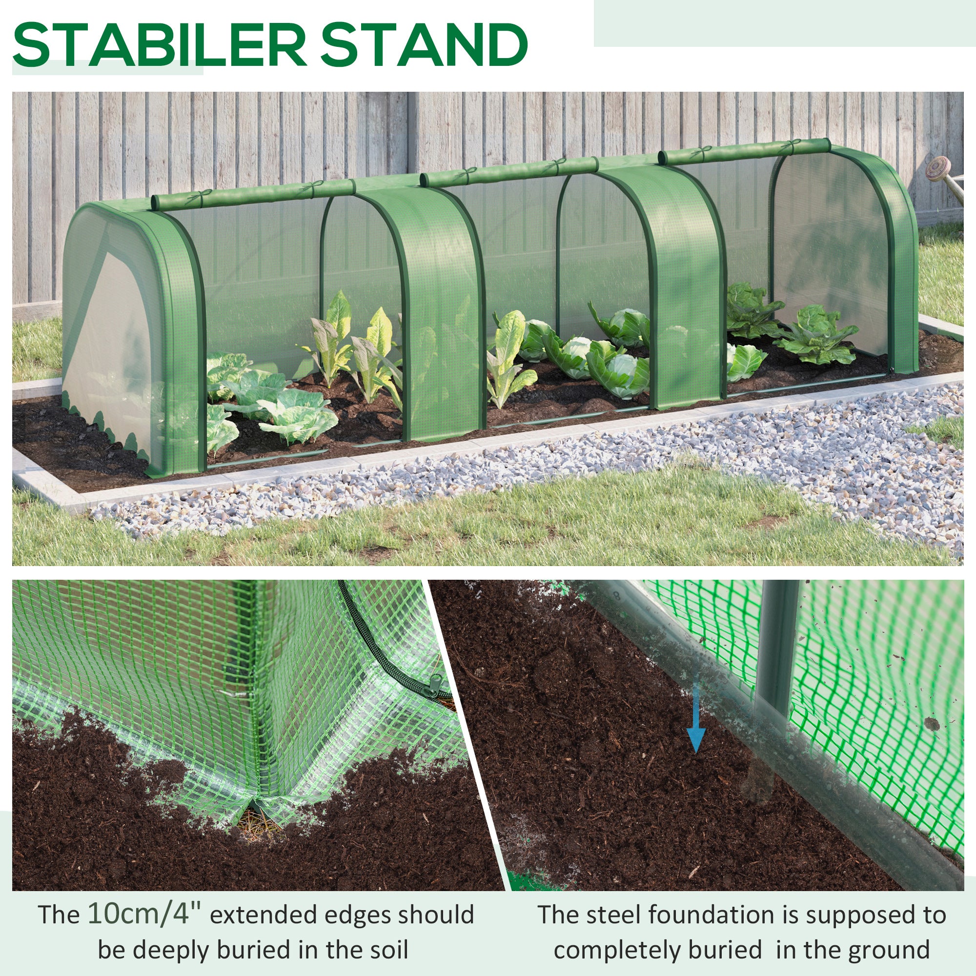 9.7' x 3.3' x 2.5' Mini Tunnel Greenhouse with PE Cover Garden Green Grow Shed with Steel Frame Zipped Doors, Dark Green