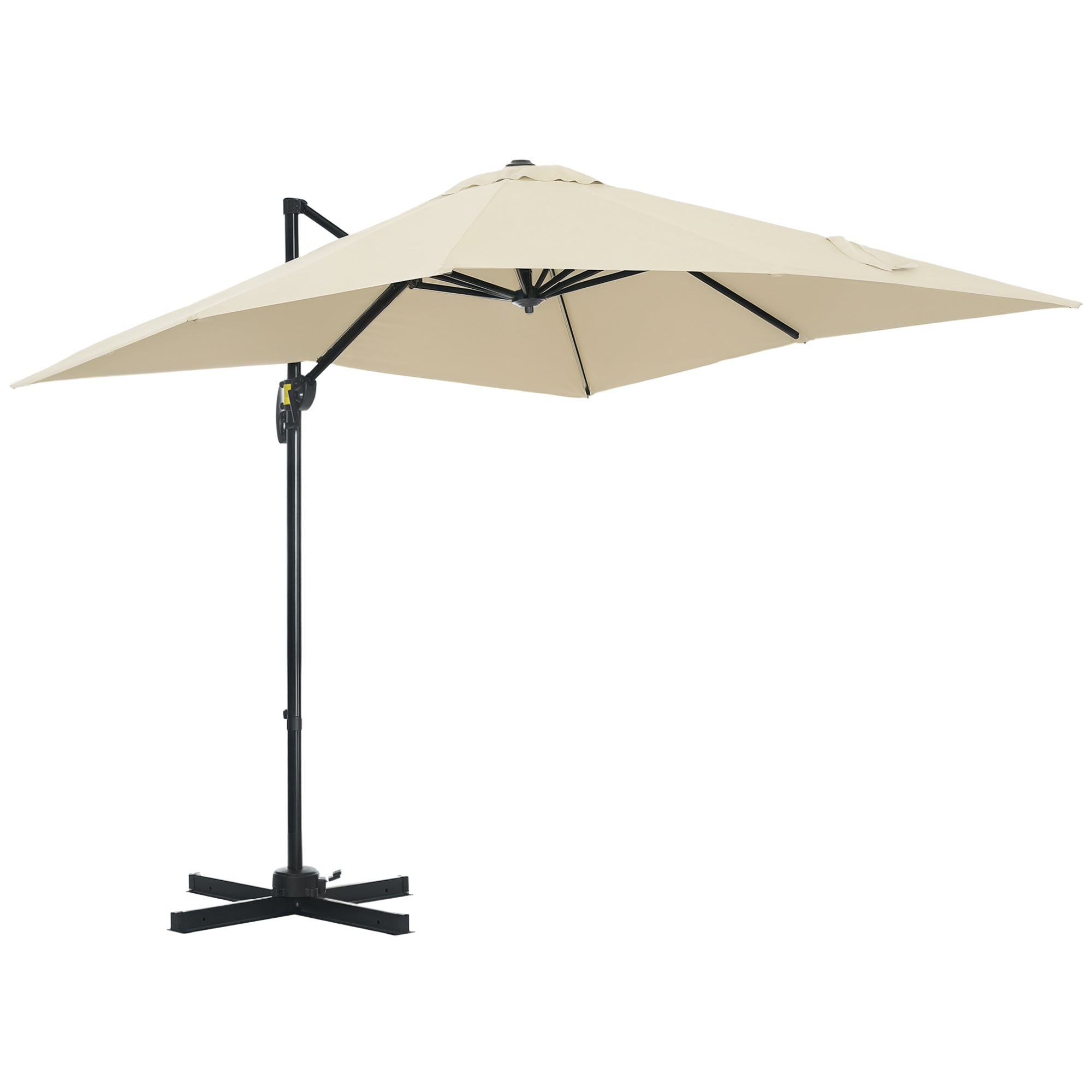 8' x 8' Square Patio Hanging Offset Umbrella with 360Â° Rotation, Aluminum Outdoor Cantilever Parasol with Crank & Tilt, Sun Canopy Shelter with Cross Base, White