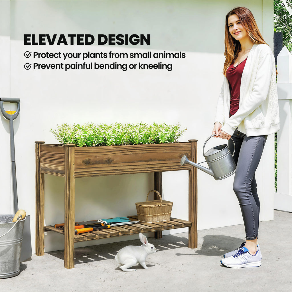 Elevated Planter Box w/ Legs and Storage Shelf, Raised Garden Bed, Elevated Wooden Planter Box, Carbonized