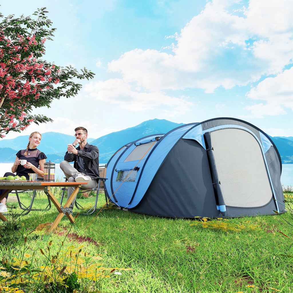 4 Person Camping Tent, Easy Pop Up Tent with Doors, Windows and Carry Bag, Automatic Setup Tent for Hiking, Blue