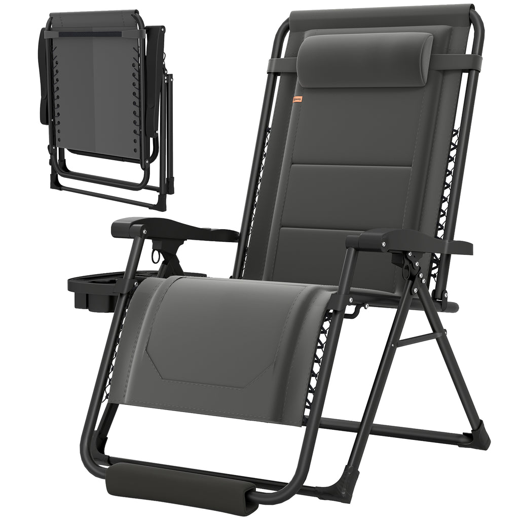 Zero Gravity Chair, Reclining Outdoor Lounger Chair with Cup Holder, 400 LBS Capacity, Dark Grey