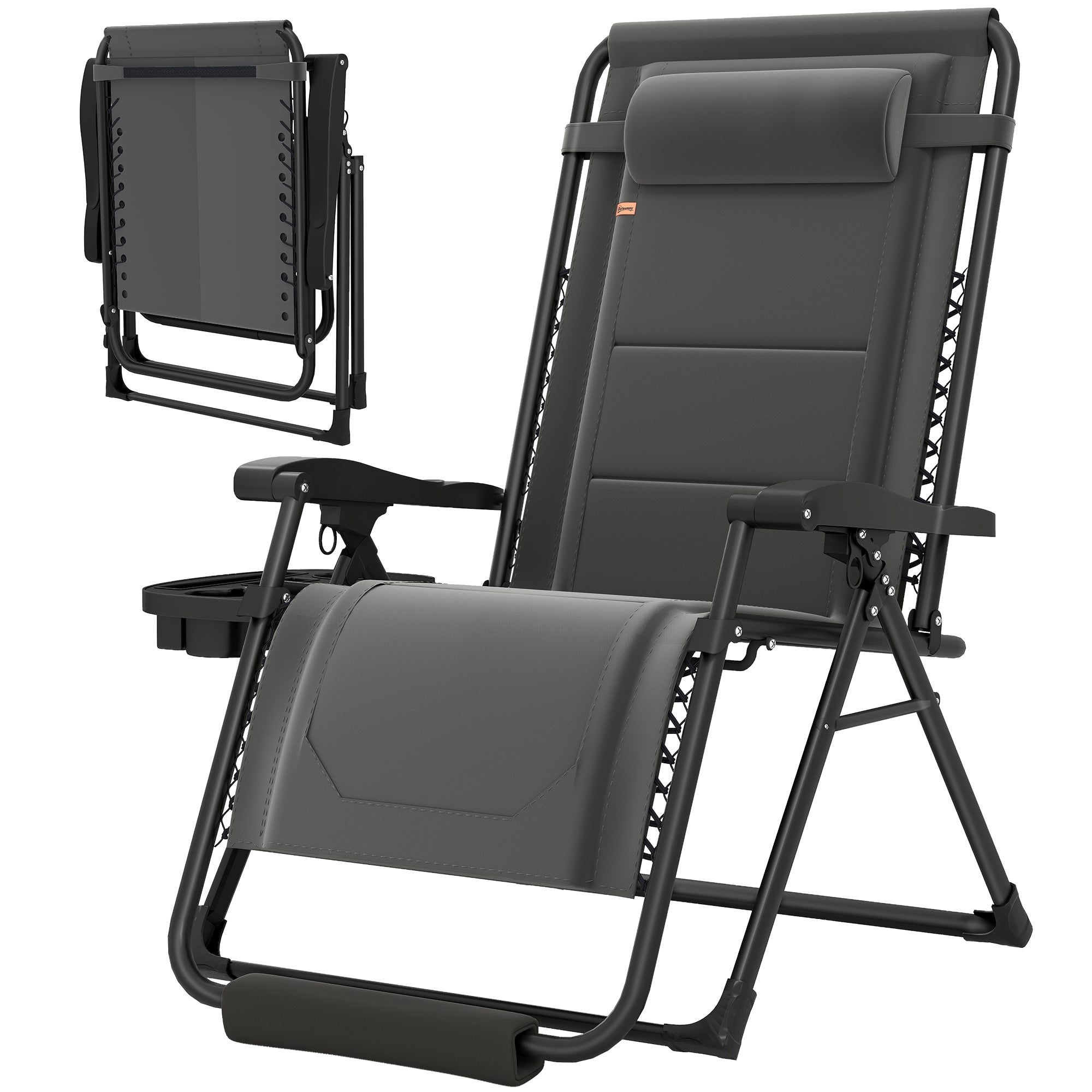 Zero Gravity Chair, Reclining Outdoor Lounger Chair with Cup Holder, 400 LBS Capacity, Dark Grey