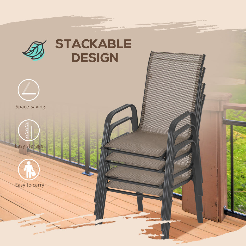 Set of 4 Outdoor Dining Chairs, Heavy Duty Stackable Patio Dining Set with Armrests for Balcony Garden, Grey