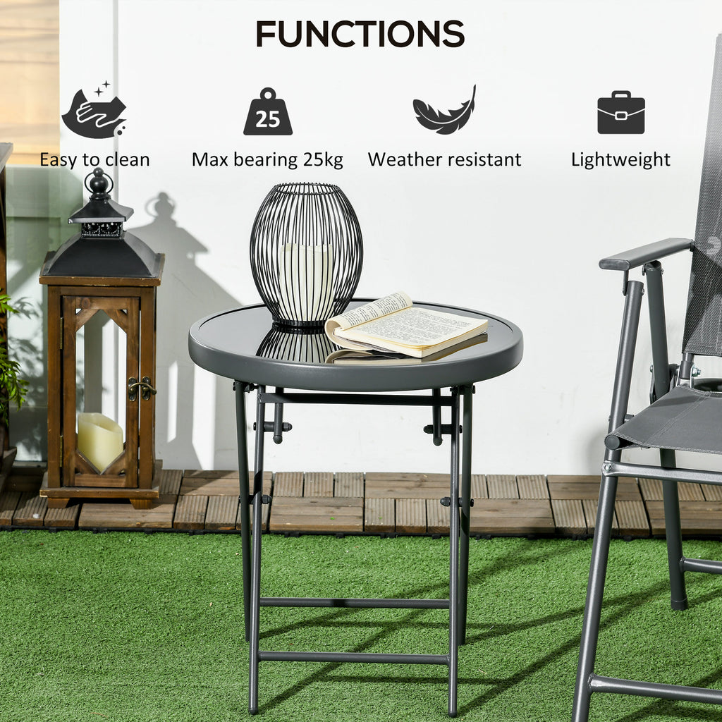 18" Outdoor Round Folding Table, Garden Side Table with Tempered Glass Top for Camping, Party, Weddings, Black