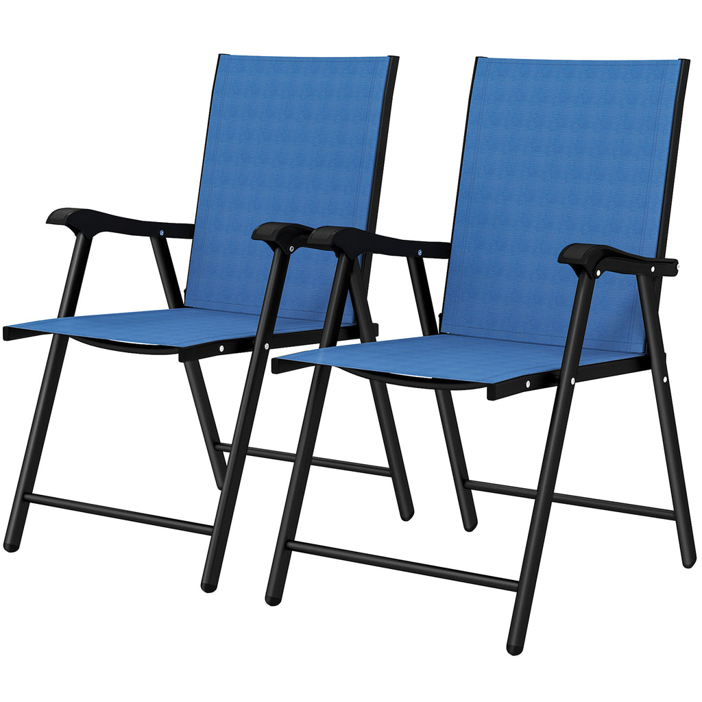 Folding Patio Chairs Set of 2, High Back Outdoor Dining Chairs with Breathable Mesh Seat for Lawn, Deck, Blue