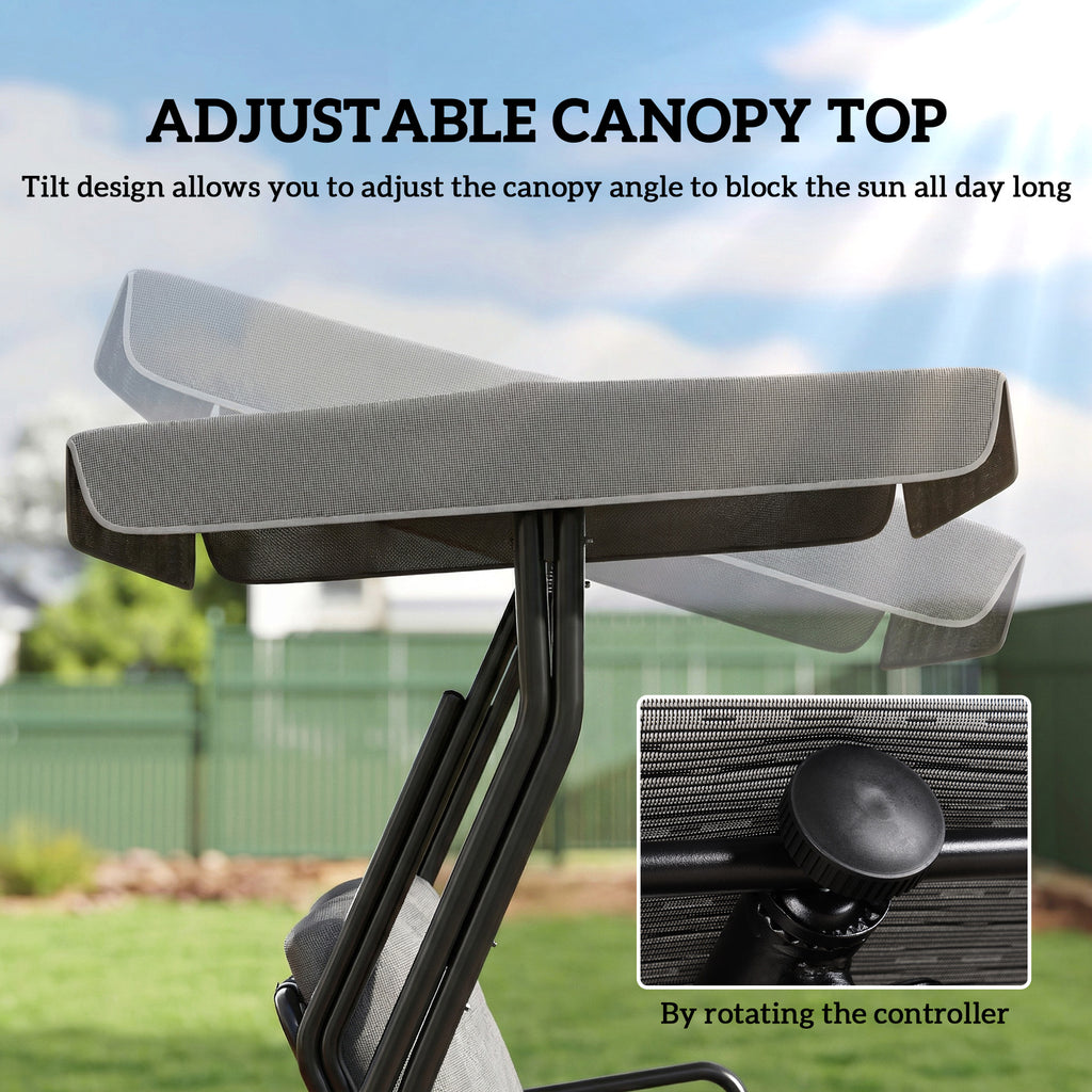 3-Person Patio Swing Chair with Canopy 3 Seater Porch Swing for Garden, Backyard, Poolside, Light Grey