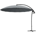 9FT Cantilever Umbrella with 16 Fibreglass Ribs, Offset Hanging Umbrella, Patio Umbrella with Crank and Cross Base, Grey
