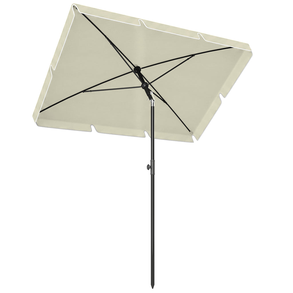 6.5x4ft Rectangle Patio Umbrella Aluminum Tilt Adjustable Garden Parasol  Sun Shade Outdoor Canopy Cream White