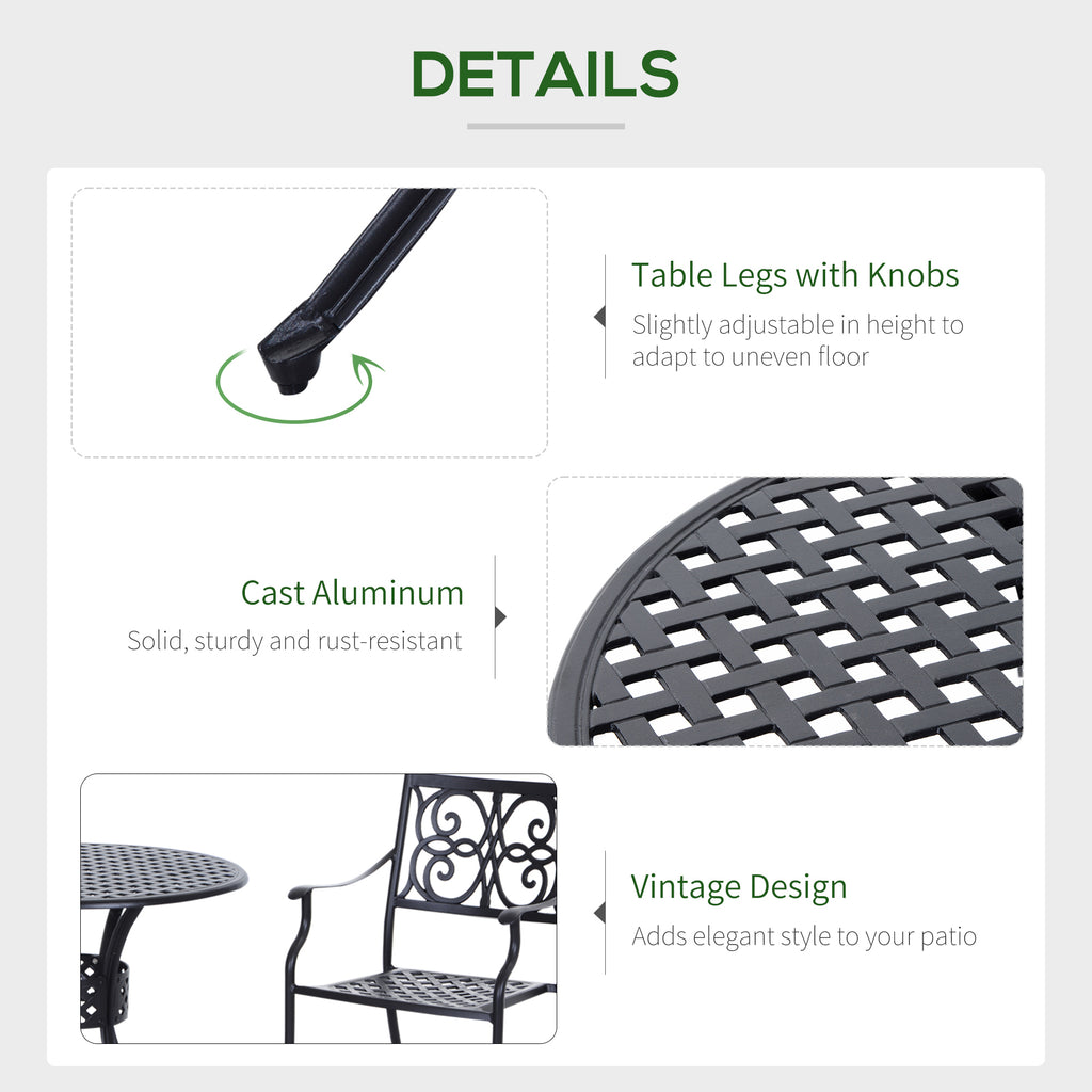 33-Inch Roud Patio Dining Table with Umbrella Hole, Cast Aluminum Garden Table, All Weather Patio Bisto Table, for Lawn, Garden, Outside, Black