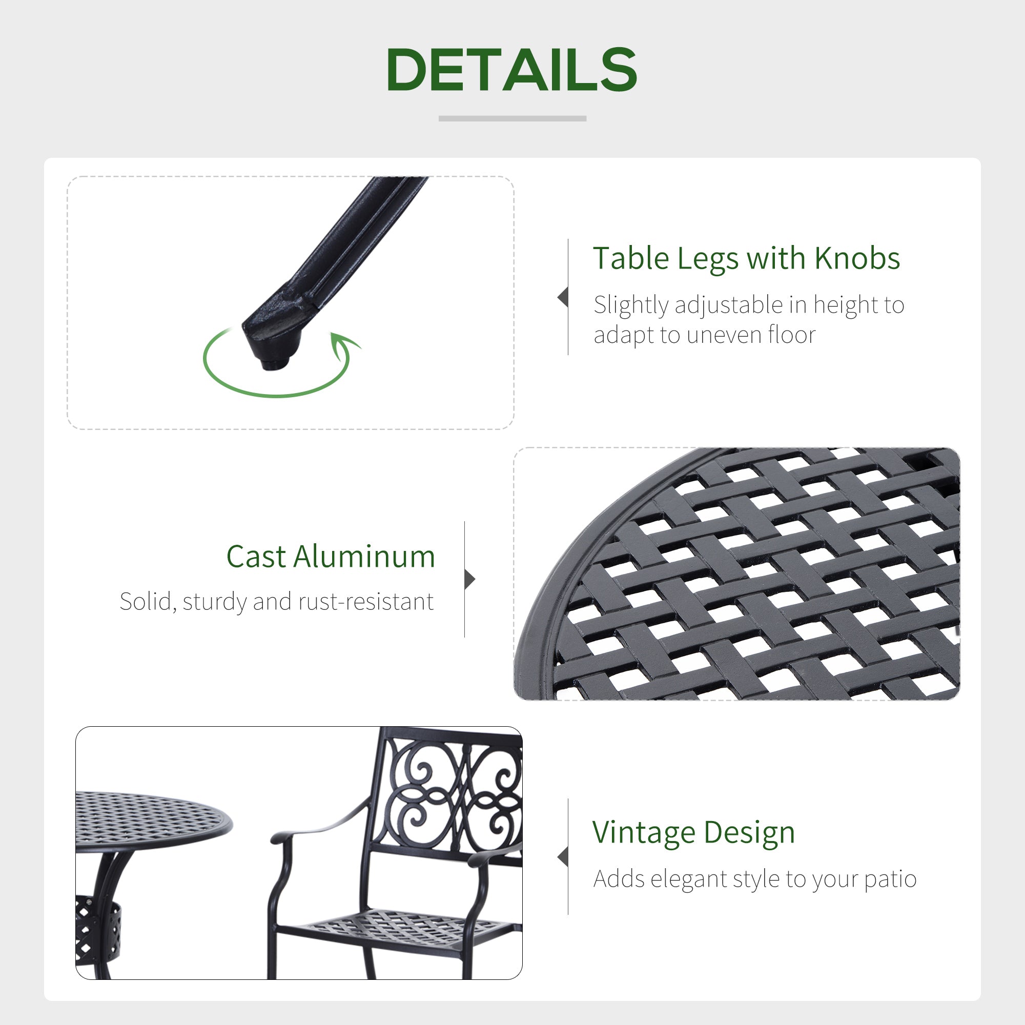 33-Inch Roud Patio Dining Table with Umbrella Hole, Cast Aluminum Garden Table, All Weather Patio Bisto Table, for Lawn, Garden, Outside, Black