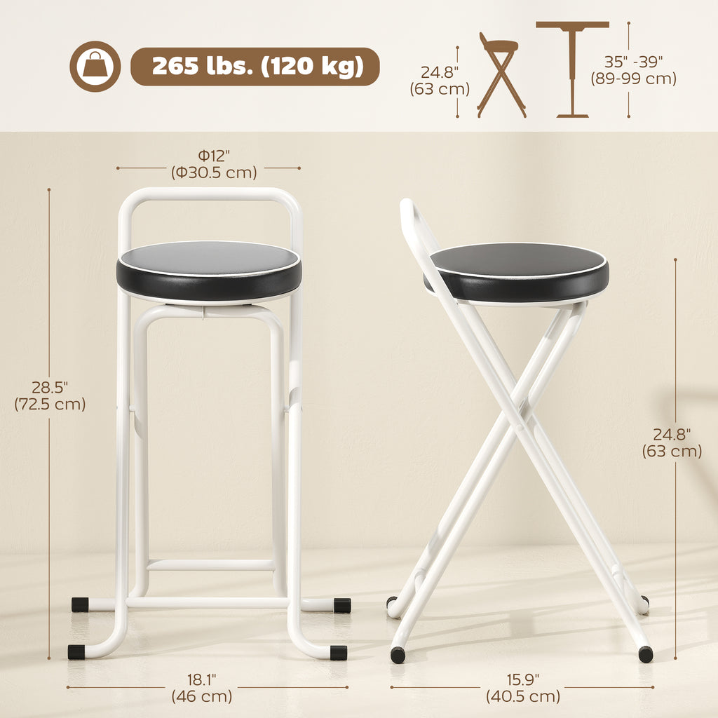 Foldable Bar Stools Set of 2, Folding Kitchen Chairs with PU Cushioned Seat, Footrest, Black