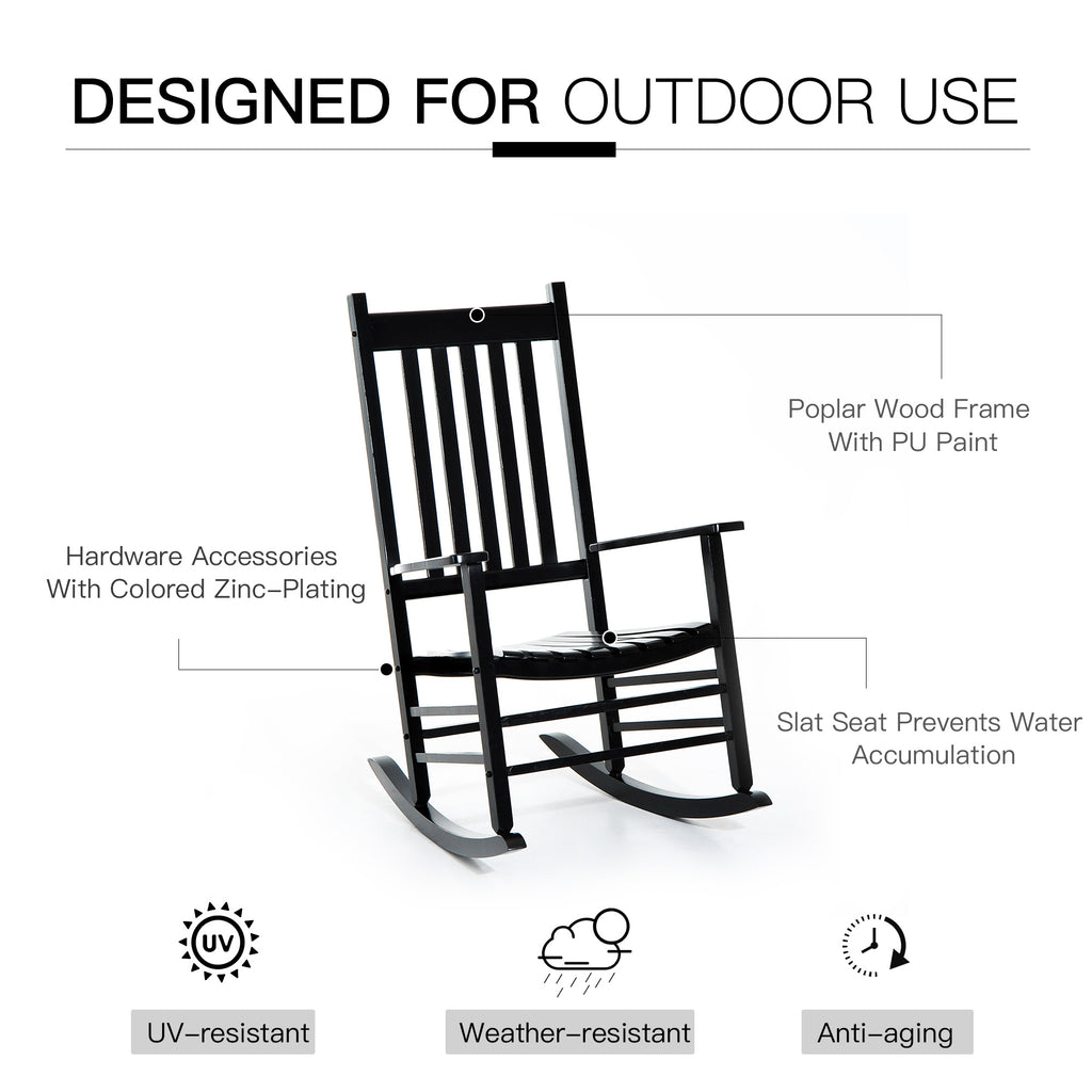 Wooden Porch Rocking Chair Outdoor Patio Rocker Garden Single Leisure Reclining Seat Armchair Black