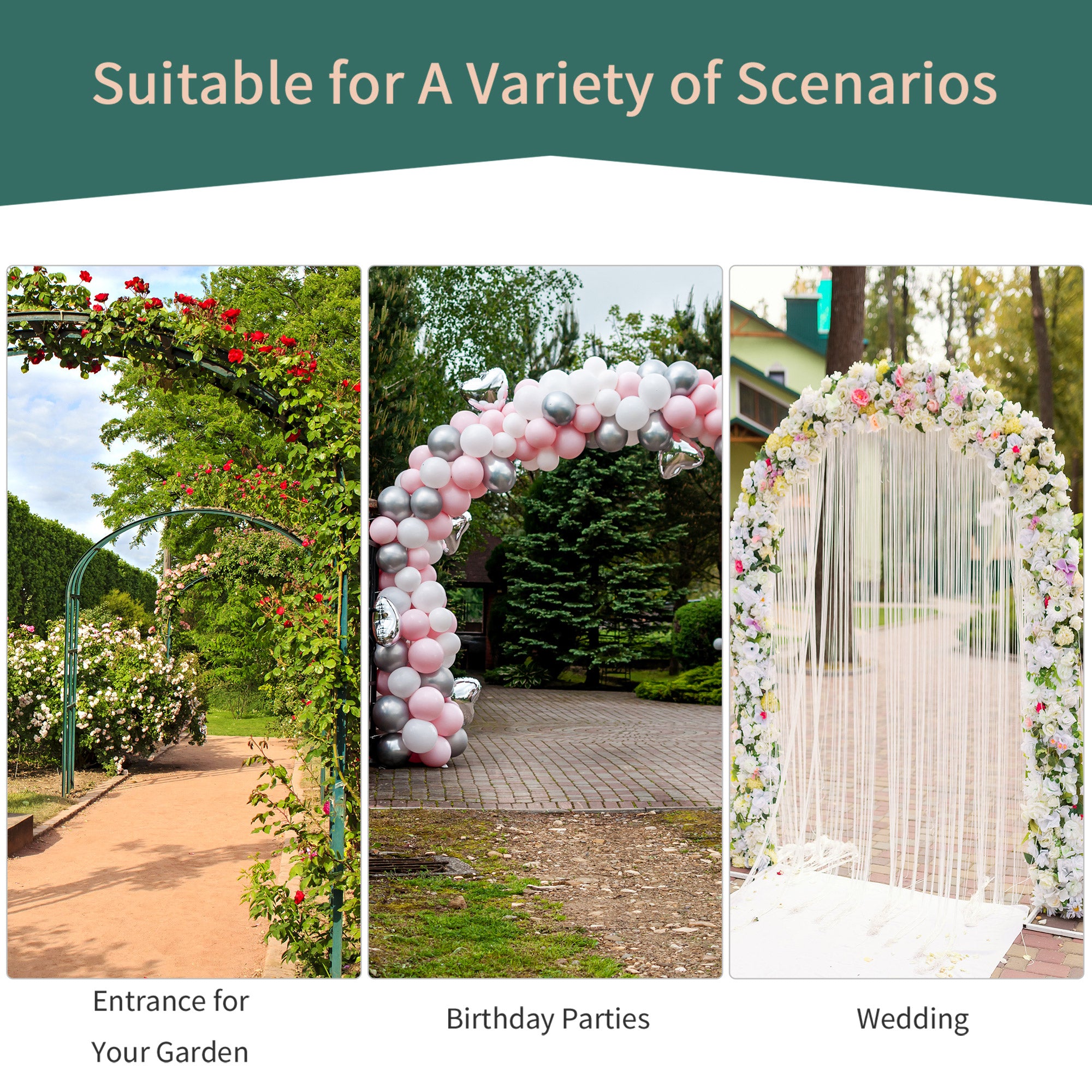 7.5ft Garden Metal Arch Outdoor Walkway Arbor for Decorative Climbing Vine Plants Party Wedding Ceremony Decoration Accessories Black