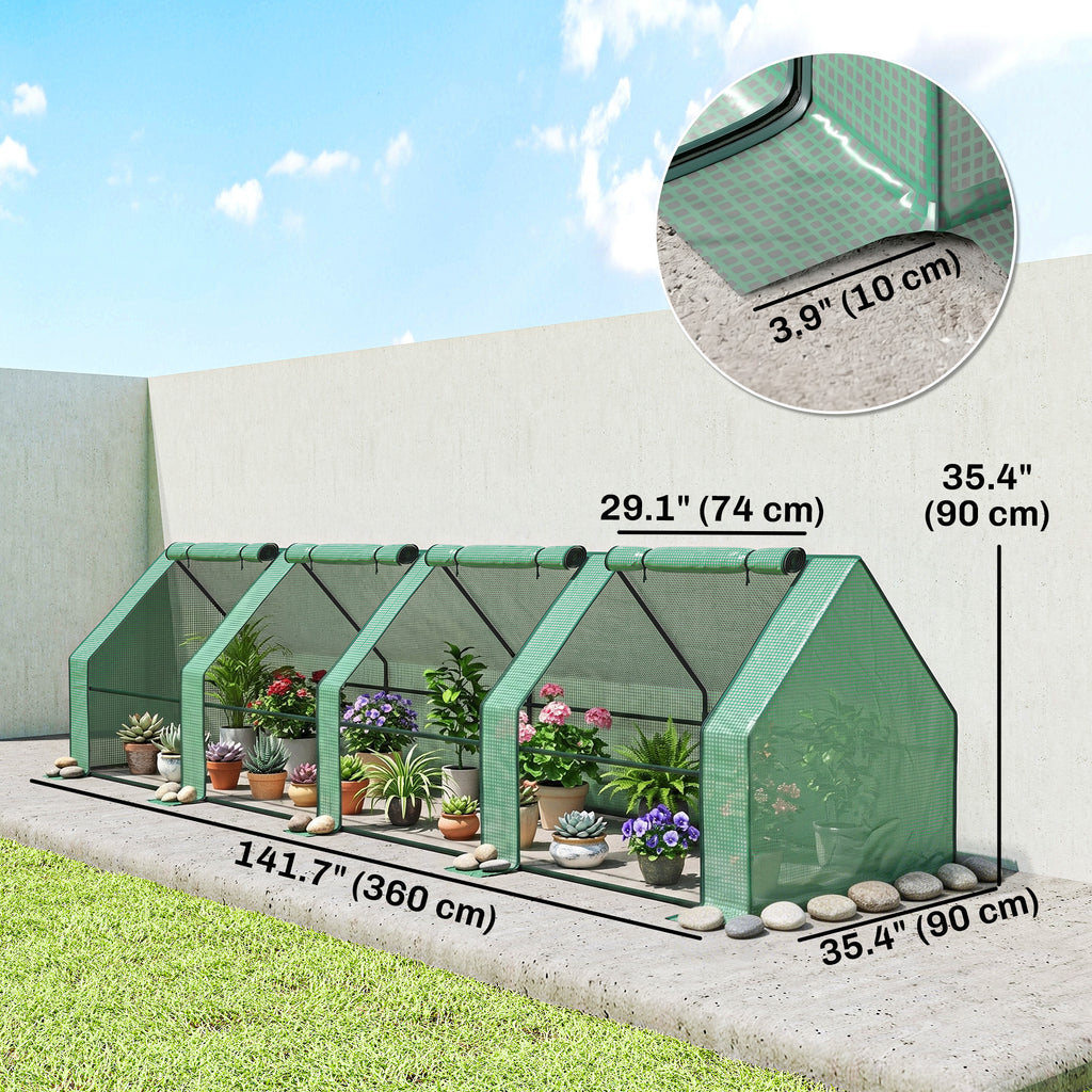 Portable Mini Greenhouse Tunnel Growing Tent Plants Flower Warm House w/ Zippered Roll-up Doors, Green
