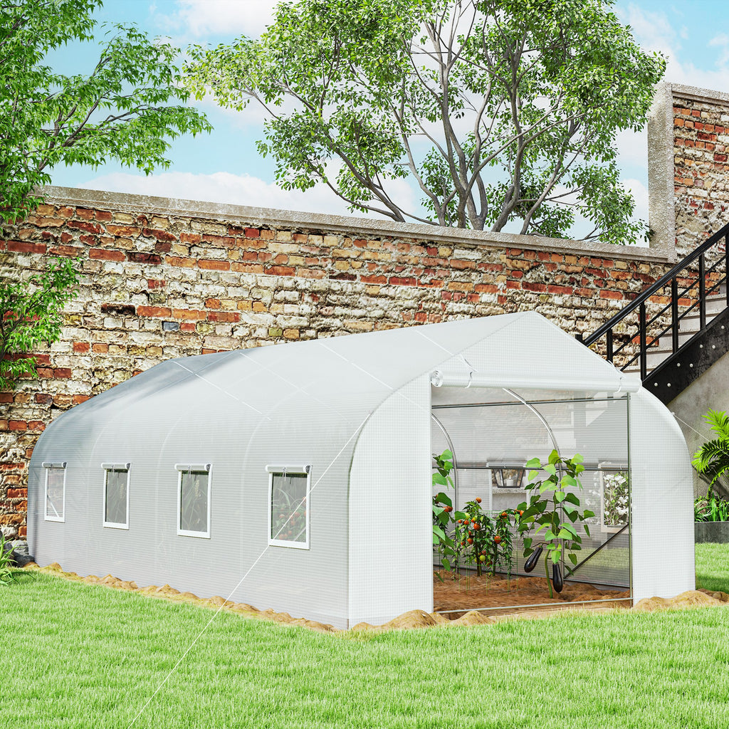 20x10x7ft Walk-in Steeple Greenhouse Outdoor Backyard Plant Seed Growth Tunnel Shed Warm House with 2 Anchor Way White
