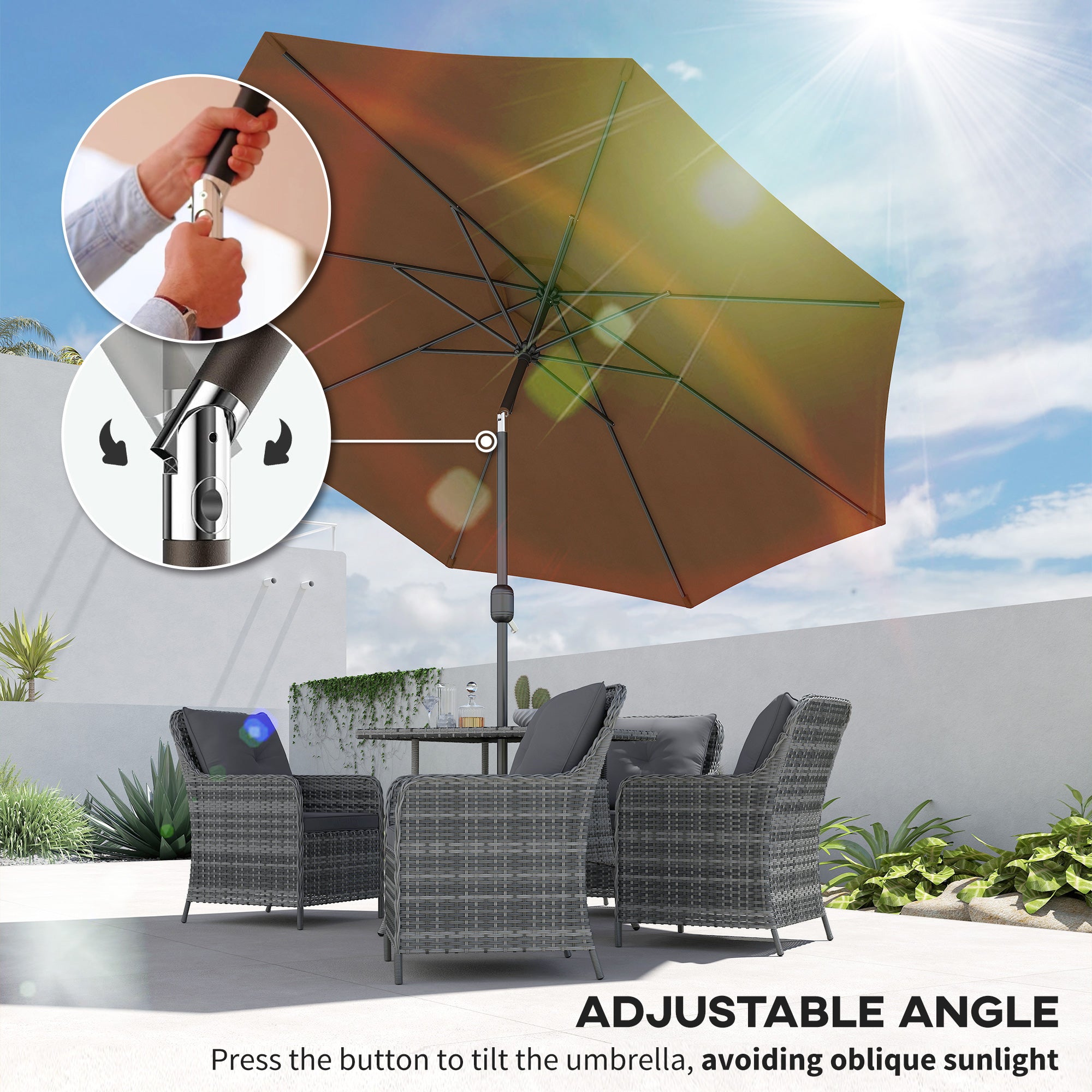 10' x 8' Round Market Umbrella, Patio Umbrella with Crank Handle and Tilt, Outdoor Parasol for Garden, Bench, Lawn, Coffee
