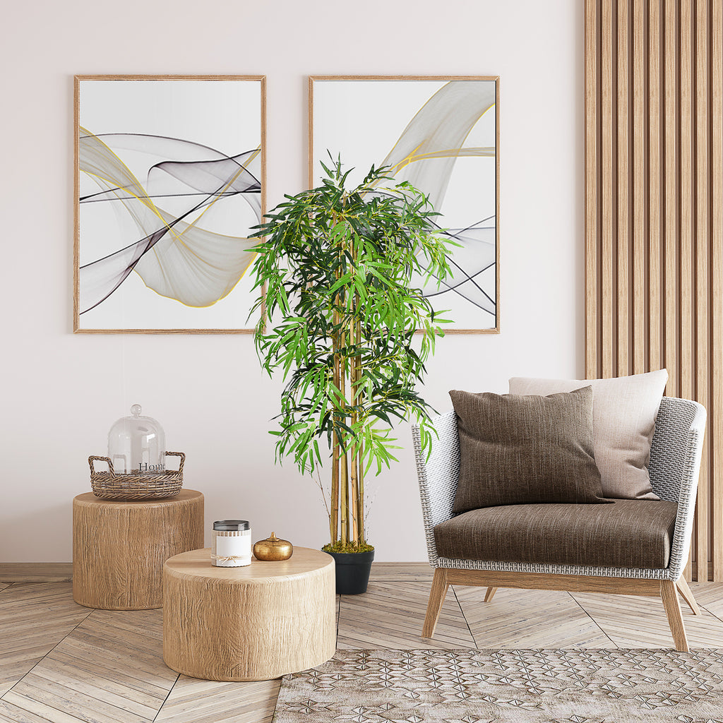 5FT Artificial Bamboo Tree, Fake Plant with 1095 Leaves, Greenery Plant in Nursery Pot for Indoor, Green
