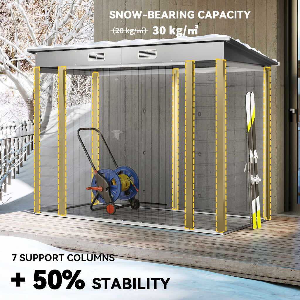 8 x 4FT Galvanized Garden Storage Shed, Metal Outdoor Shed with Double Doors and 2 Vents, Light Grey