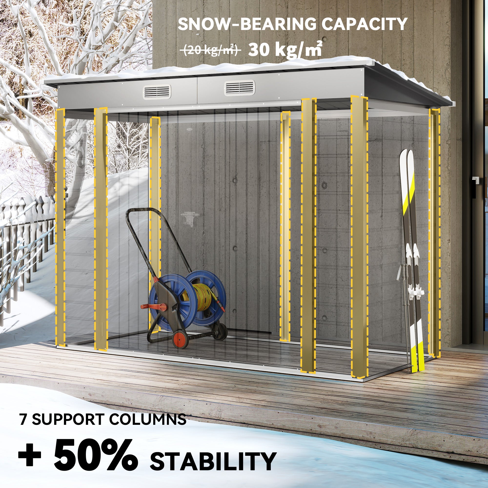 8 x 4FT Galvanized Garden Storage Shed, Metal Outdoor Shed with Double Doors and 2 Vents, Light Grey