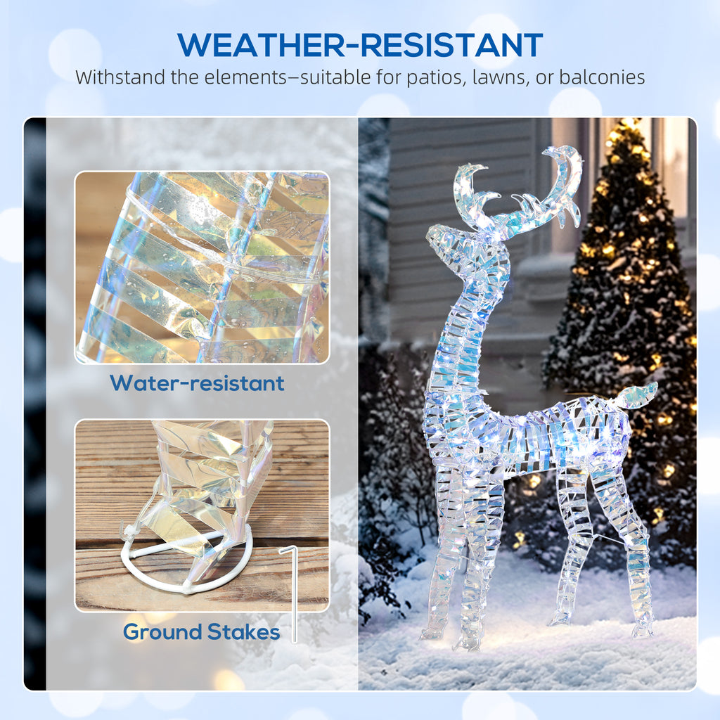 Lighted Christmas Reindeer with Sleigh, Outdoor Reindeer with 170 LED Lights and Stakes, Holiday Decor, Silver