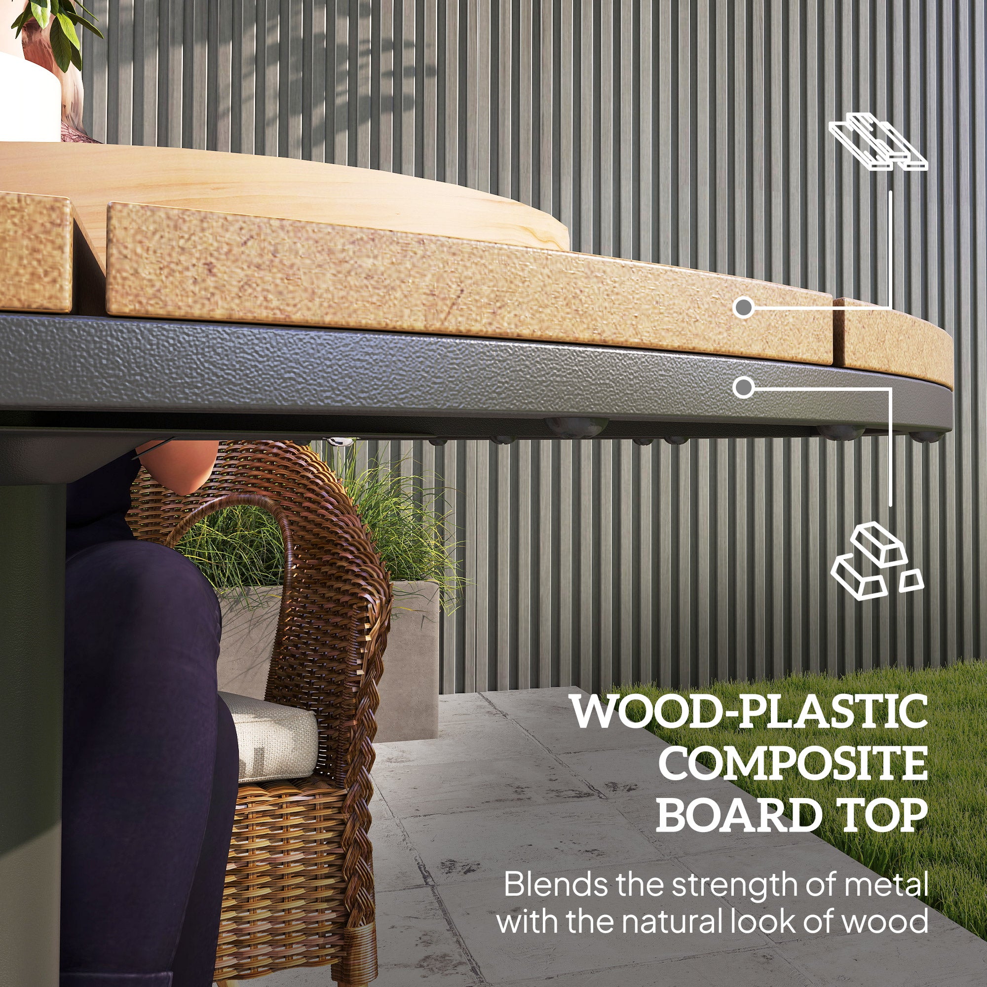 Outdoor Side Table, 28" Weather Resistant Round Patio Table with Slatted Design for Garden, Terrace, Balcony, Natural