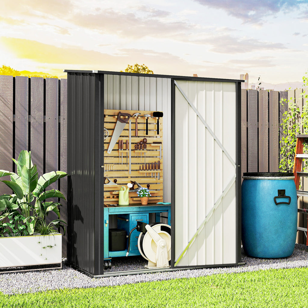 5' x 3' Outdoor Storage Shed, Steel Garden Shed with Single Lockable Door, Tool Storage Shed for Backyard, Black