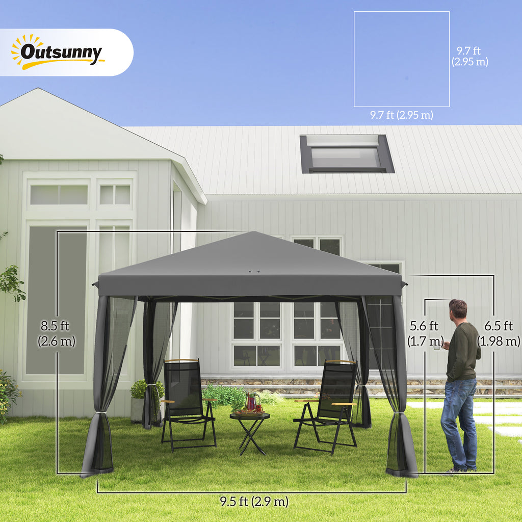 10' x 10' Pop Up Canopy Tent Gazebo, Foldable Canopy Tent with Zipper Mesh Sidewalls, Light Grey