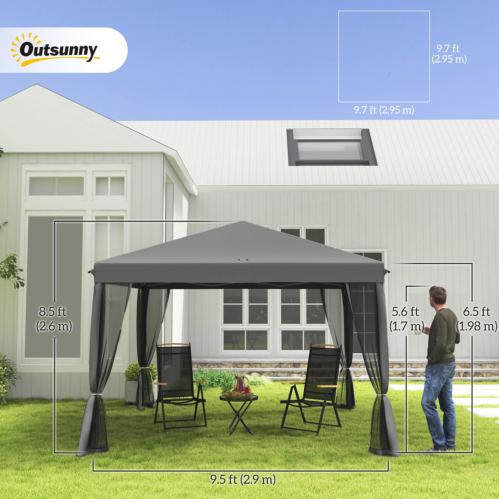 10' x 10' Pop Up Canopy Tent Gazebo, Foldable Canopy Tent with Zipper Mesh Sidewalls, Light Grey