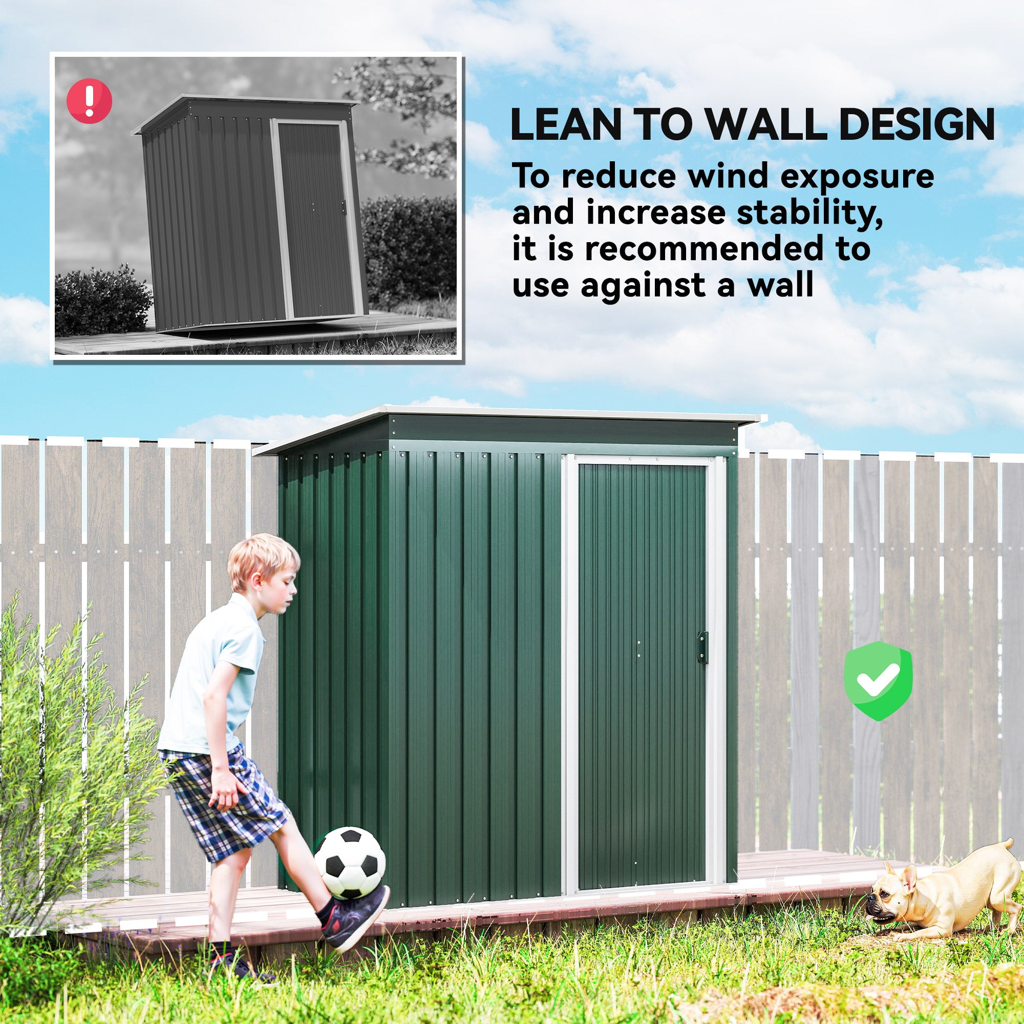 5 x 3 FT Outdoor Storage Shed with Sliding Door and Sloped Roof, Steel Frame Garden Shed Tool Equipment, Green
